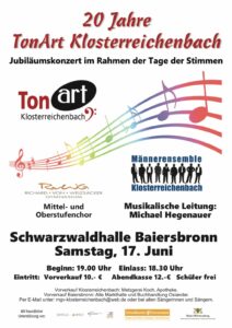 Jubiläumskonzert TonArt Klosterreichenbach im Rahmen der Tage der Stimme @ Schwarzwaldhalle Baiersbronn
