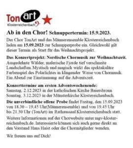 TonArt und Männerensemble Klosterreichenbach - Nordische Chormusik zur Weihnachtszeit @ Katholische Kirche Baiersbronn